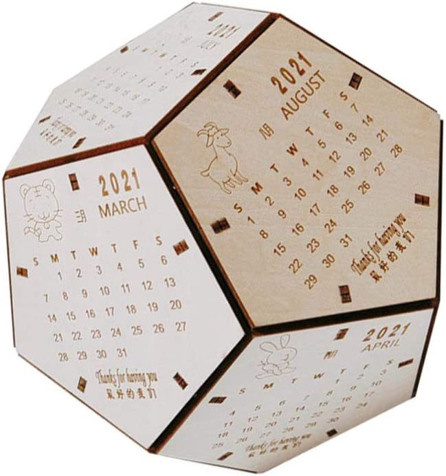 Wood Perpetual Calendar 12 Sided Calendar 2021 Desktop Calendar Rustic