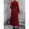 thumbnail image 6 of Women'S Spring Sleeve High Split Casual Loose V-Neck Waist A-Line Flowy Swing Maxi Length Dresses Wine Red XL, 6 of 7