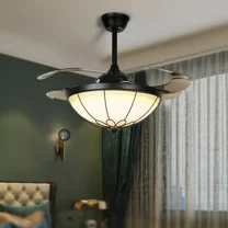 More Change 42" Vintage Remote Invisible Ceiling Fan Light Glass Shade 3-Color LED Chandelier