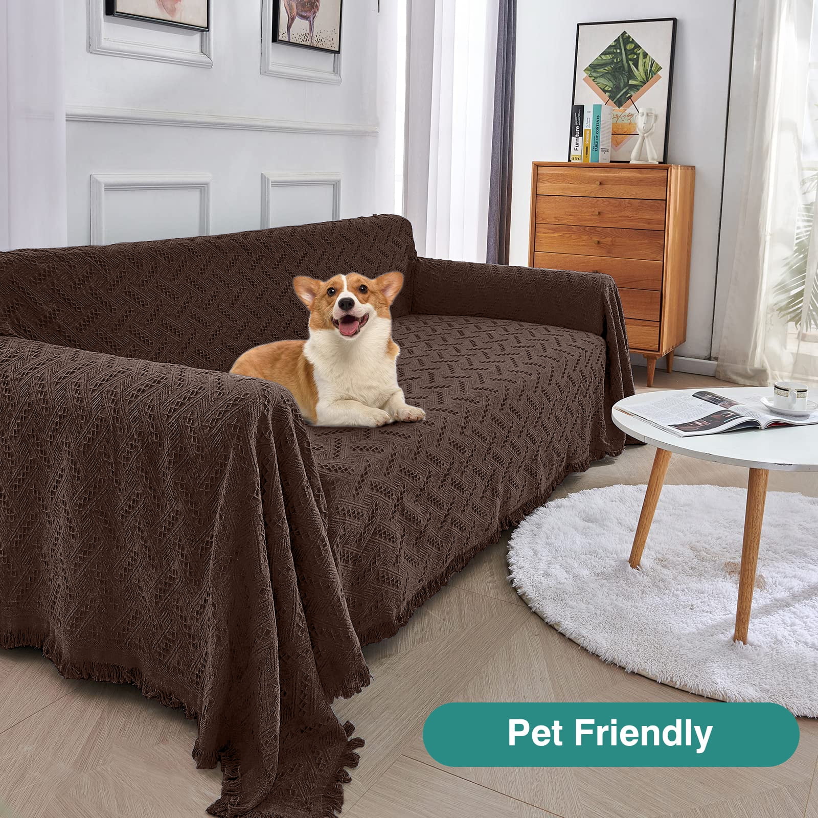 Sanmadrola Sofa Cover, Couch Covers for 3 Cushion Couch Sofa, Sectional Couch Covers for L Shaped Couch Cover, Living Room Sofa Throws Sofa Slipcovers for Pets, Kids (71"x 134",XL Sofa, Coffee Brown)