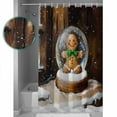 thumbnail image 3 of Christmas Shower Curtains for Bathroom Waterproof Fabric Bath Curtains Decor Bath Tub Curtain Rustic Snowy Farmhouse Cottage Brown Decorative Shower Curtain Sets with 12 Hooks, 72x72 Inch, 3 of 6