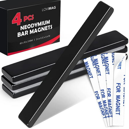 

DIYMAG Waterproof Strong Neodymium Bar Magnets Powerful Rare Earth Magnets with Epoxy Coating and Double-Sided Adhesive for Shower Door Fridge Scientific Office etc 60x 10x 3 mm Pack of 4