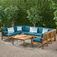 thumbnail image 2 of GDF Studio Capri Outdoor 9 Seater Acacia Wood Sectional Sofa Set with Cushions, Teak with Cream Cushions, 2 of 11