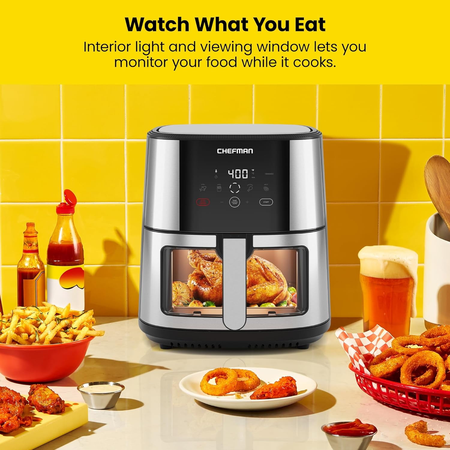 Chefman Turbofry Air Fryer w/ Digital Controls, 8 Qt Capacity, Windowed Basket - Stainless Steel
