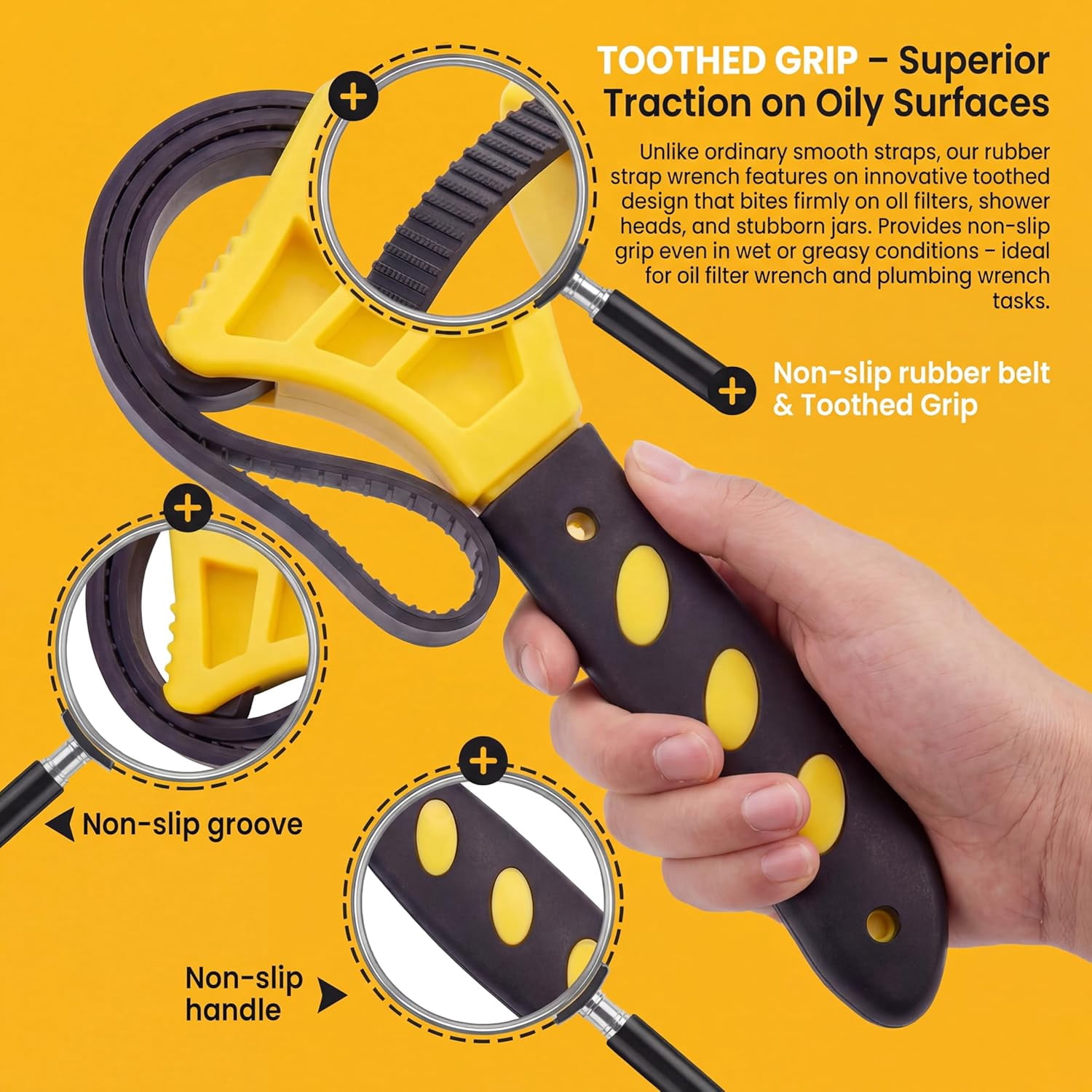MKEUDQ-2-Pack Rubber Strap Wrench Set – 4" & 6" Adjustable with TOOTHED GRIP – Oil Filter Wrench, Jar Opener, Plumbing Tool for Sink, Shower Head, Water Filter