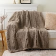 thumbnail image 4 of Chunky Knit Throw Blanket, Soft and Thick Chenille Throw Blanket, 50"x60" Handmade Cable Knit Crochet Blanket, Light Grey Knot Knitted Throw Blankets for Couch Sofa Bed Home Decor, Light Grey, 4 of 10
