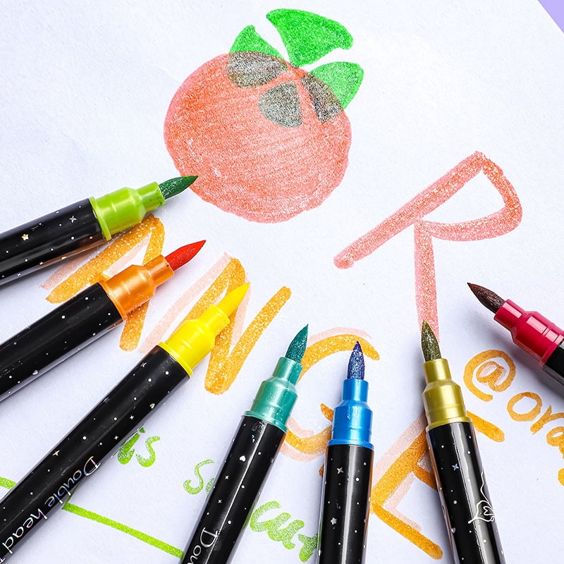 48/6Colors Double-headed Glitter Acrylic Markers Paint Pens Sparkly and Shiny for Rock Painting Stone Ceramic Glass Wood Fabric
