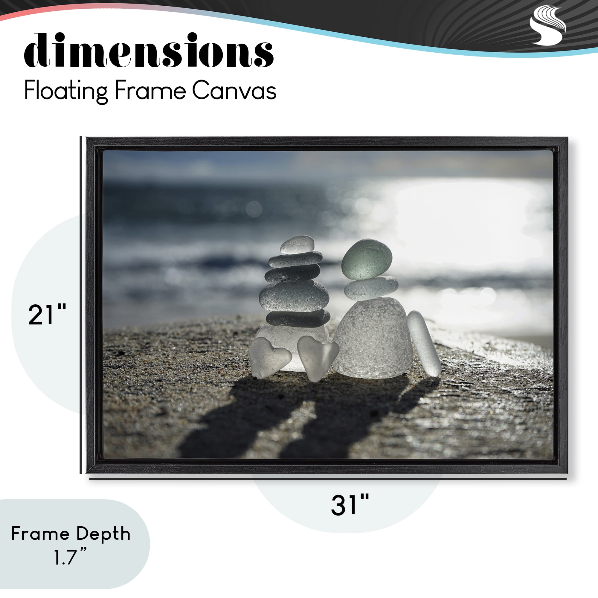 Stupell Industries Zen Sea Glass Hearts Black Framed Floater Canvas Wall Art, design by LMarie Allen