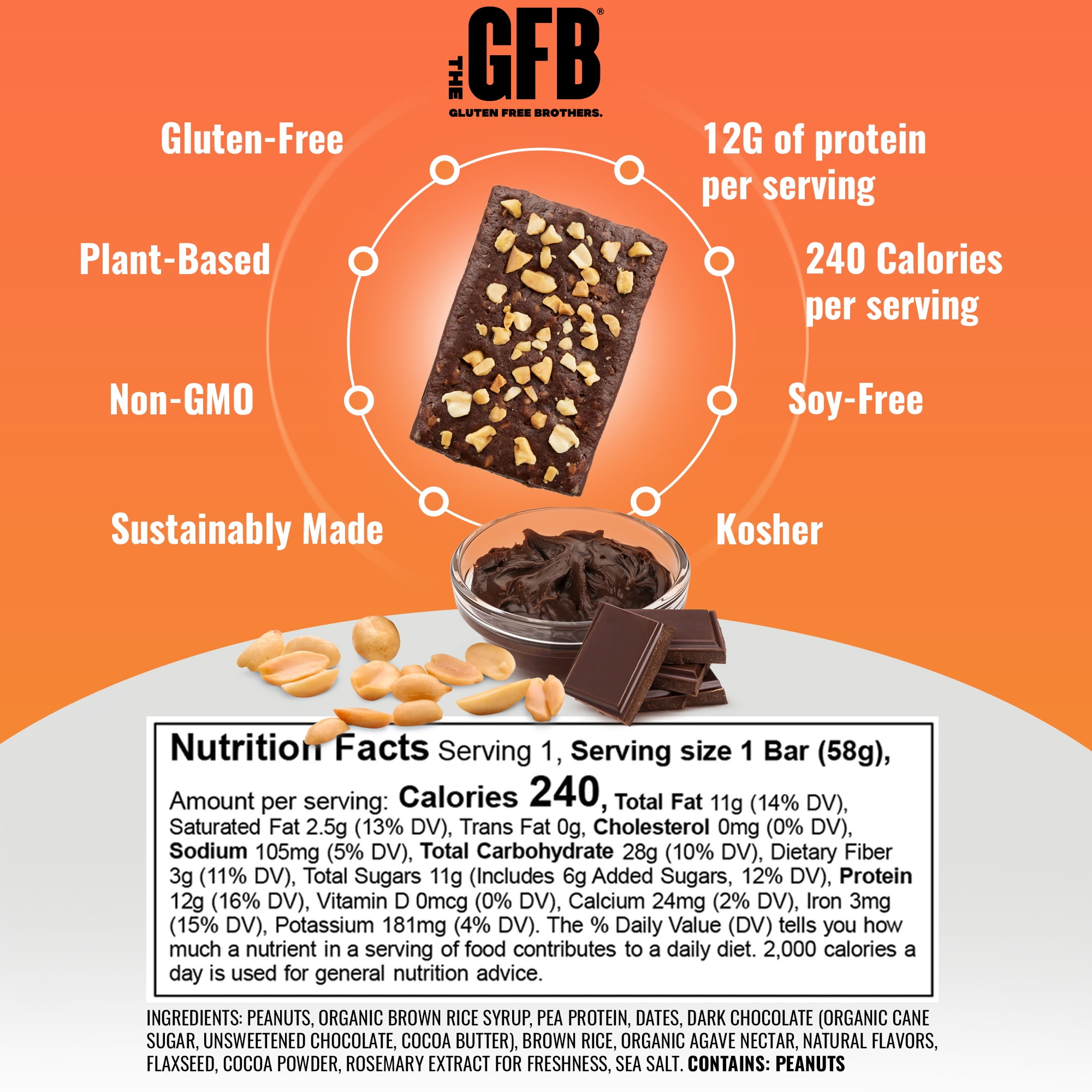 The Gluten Free Brothers – Chocolate Peanut Butter Snack Bars – Non GMO, Vegan – 2.05 oz (12 Ct)