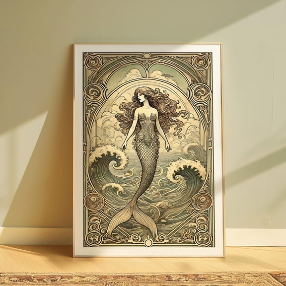 Art Nouveau Mermaid Ocean Fantasy Wall Art, Unframed Paper Print Size 8x12