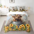 thumbnail image 2 of Feelyou Brown Highland Bull Bedding Comforter Set 7pcs for Child, Rustic Sunflower Queen Bedding Sets, Farmhouse Cartoon Animal Reversible Queen Sheet Sets, Super Cozy Room Decor, 2 of 7