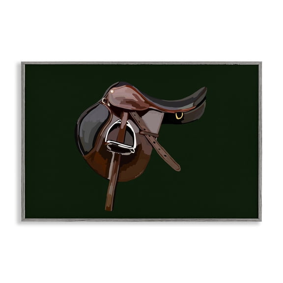 Stupell Industries Western Horse Saddle Abstract Painting Gray Framed Art Print Wall Art, 24 x 16