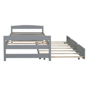 EUROCO Twin Size Platform Bed Frame with Trundle, Low Profile Easy Assembly Daybed for Kids Teens Bedroom, Gray