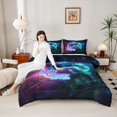 thumbnail image 4 of Homewish Gradient Gamepads Bedding Comforter Set 2pcs for Kids Teens,Futuristic Cubes Plaid Twin Comforter Sets Microfiber,Abstract Ombre Video Game Breathable Bedding Set,Luxury Bedroom Decor, 4 of 8