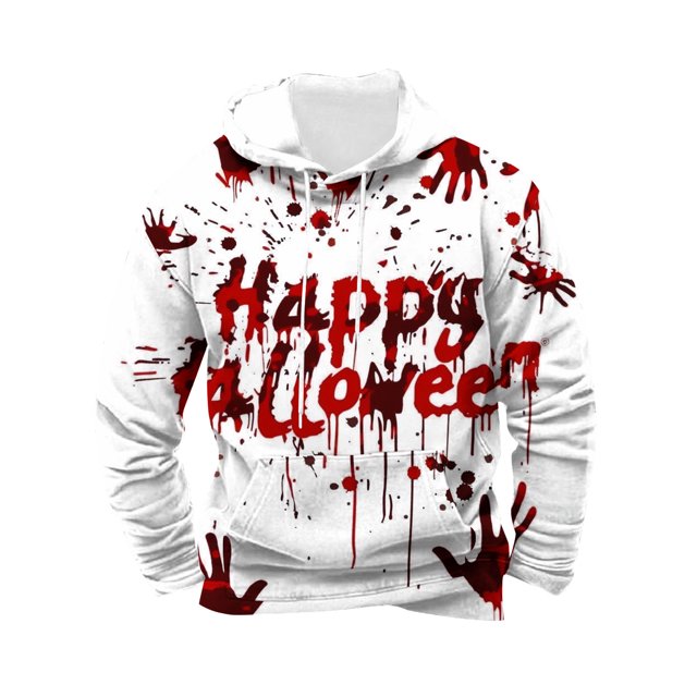 Virmaxy Hauts 2024 pour Femmes Sweat à Capuche Imprimé Halloween Manches Longues Col Rond Mode Sweat à Capuche Imprimé Halloween Manches Longues Col Rond Chandail en Molleton Blouse Blanche-2 TG