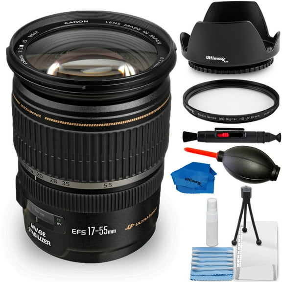 Canon EF-S 17-55mm f/2.8 IS USM Zoom Lens with Bundle Includes: Tulip Lens Hood, UV Filter & Much More (7pcBundle)