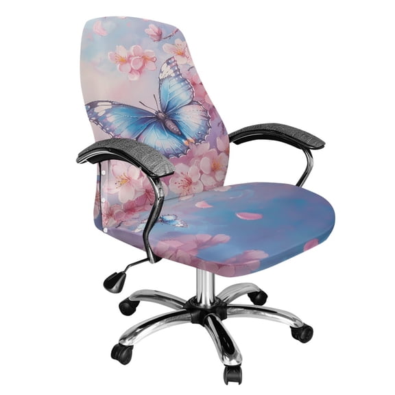 POLERO Butterflies Cherry Blossoms Office Swivel Chair Cover, Breathable Office Chair Cover Stretchy All-in-One Computer Chair Slipcovers for Living Room