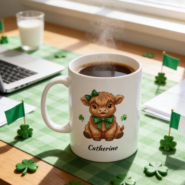 Decoraciones del Día de San Patricio, Accesorios del Día de San Patricio, Regalos del Día de San Patricio Taza de cerámica del Día de San Patricio con vaca festiva Taza de cerámica