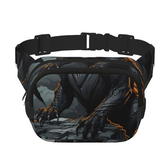 Sikiie Full Moon Black Dragon Print Square Waist Bag, Zipper Design Double Layer Storage Bag, Travel Bag Sports Bag Car Bag Suitable for Men