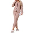 thumbnail image 2 of Womens Flannel Pajama Set Long Sleeve Button Down V Neck Fuzzy Fleece Pants Plush Loungewear S Dusty Pink, 2 of 6