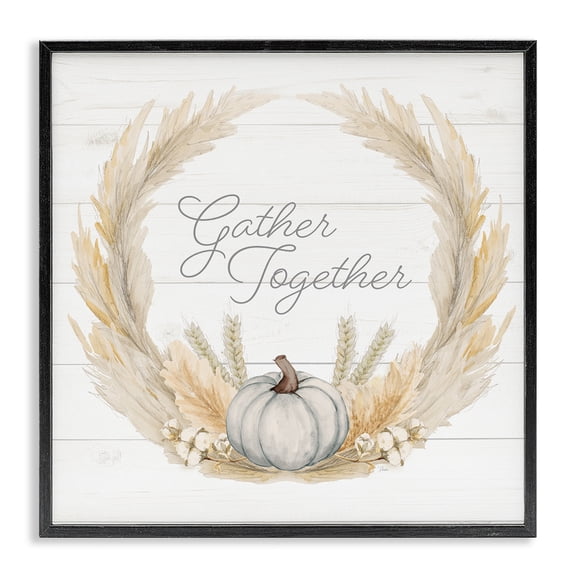 Stupell Industries French Country Gather Together Family Sentiment Rustic Wheat Sprigs Black Framed Giclee Art, 12 x 12, by Patricia Pinto
