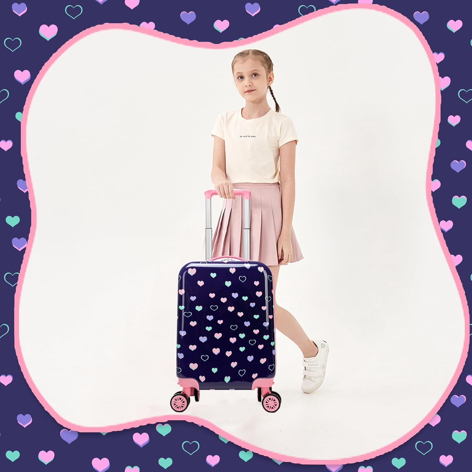 Kids Luggage Sets 5 Piece Suitcases with Wheels for Girls Women Hardshell Suitcase Set with Travel Pillow for Airplane Travel Essential