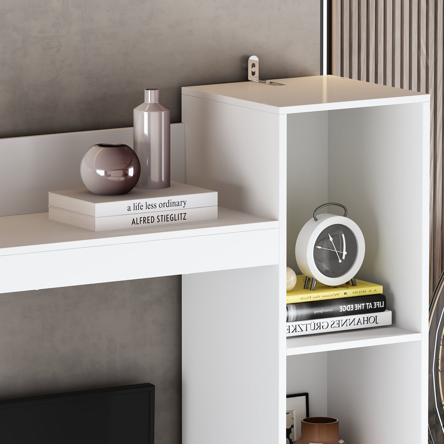 KULAGAGA Entertainment Center with Bookshelves Modern Media Center with Open Shelves & Bridge TV Wall Unit with Doors, for Living Room,White