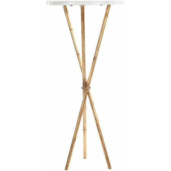 SAFAVIEH Roger Modern Glam Iron Round Accent Table, White and Gold