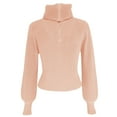 thumbnail image 4 of Liacowi Women Juniors Knitted Turtleneck Sweater Long Sleeve Zipped Pullover Retro Jumpers Tops Fall Loose Knitwear for Teen, 4 of 8