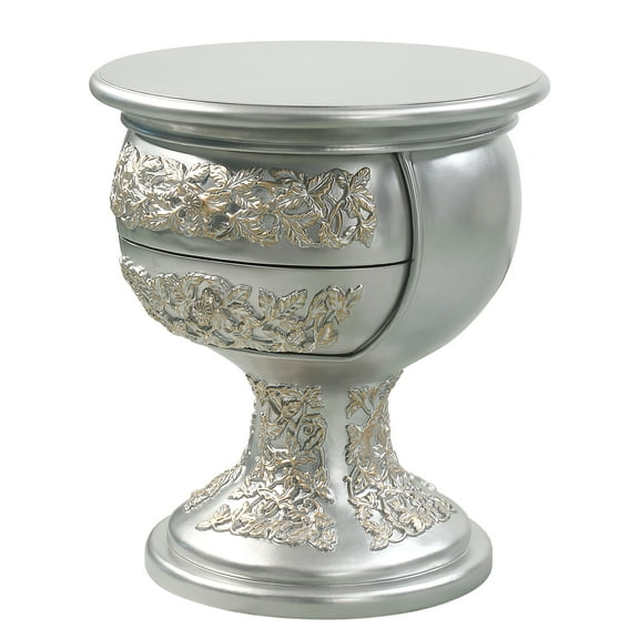 ACME Sandoval Wooden Storage Nightstand with Floral Ornament in Champagne