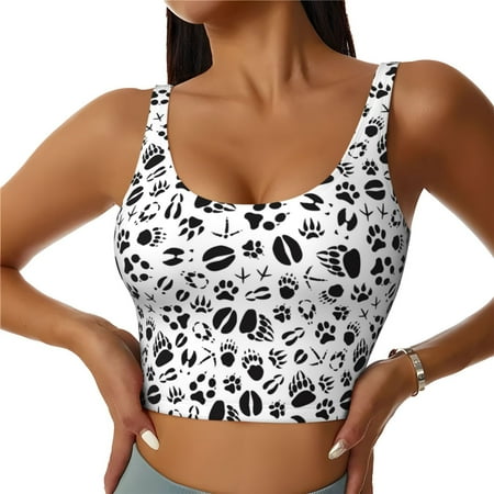 Jgfou Black Footprints Print Womens Sports Bra - Padded Workout Sports Bras Crop Tank Top