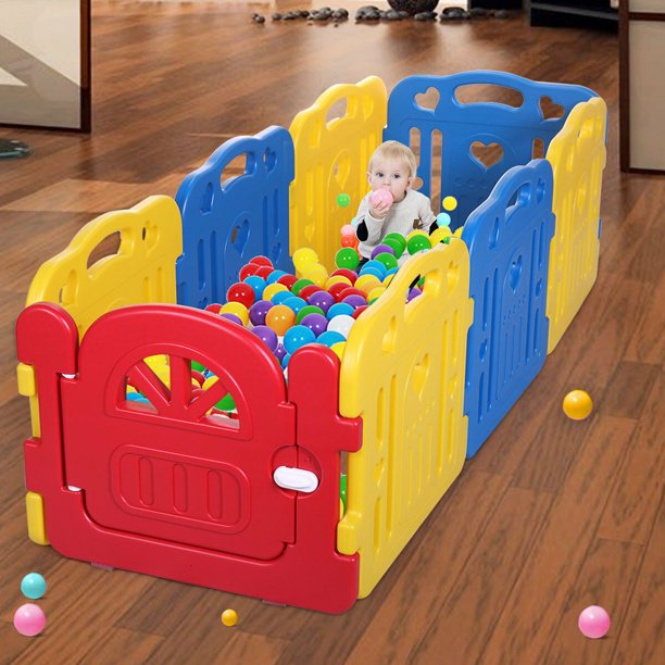 Veryke 8 Panel Kids Safety Play Yard with Gate, Playpen Fireplace Fence for Children Toddler