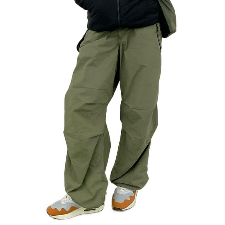 Hanas Women Loose Cargo Pants Hip Hop Sports Pants Drawstring Loose Wide  Leg Casual Pants (Green, M)