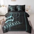 thumbnail image 1 of YST Ensemble de Couette Sport, 7 Pcs, Thème Baseball, Noir Turquoise, Réversible, 1 of 4