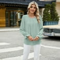 thumbnail image 5 of SWSMCLT Women's Long Sleeve Lantern Sleeve Blouse Fashion Fall Casual Top Soft Shirt Work Top Ruffle Button Shirts Green Medium, 5 of 5