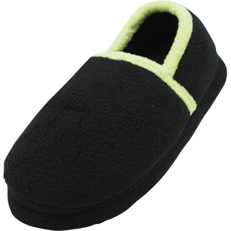 Norty Little Kid / Big Kid Boys Fleece Memory Foam Slip On Indoor Slippers Shoe, 40833 Black/Lime / 3MUSLittleKid