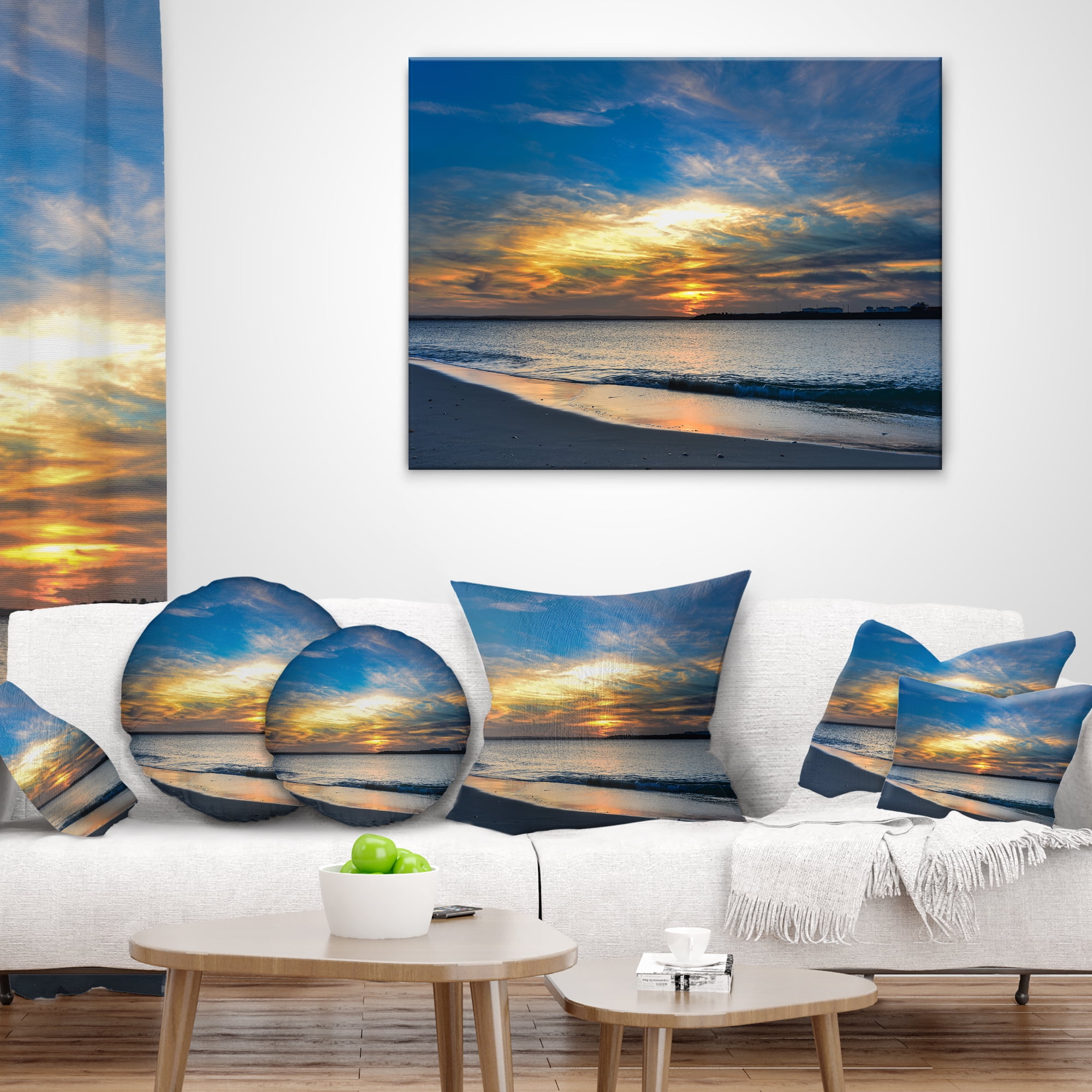 Designart Bright Colorful Sydney Sky Over Beach - Seashore Throw Pillow - 18x18