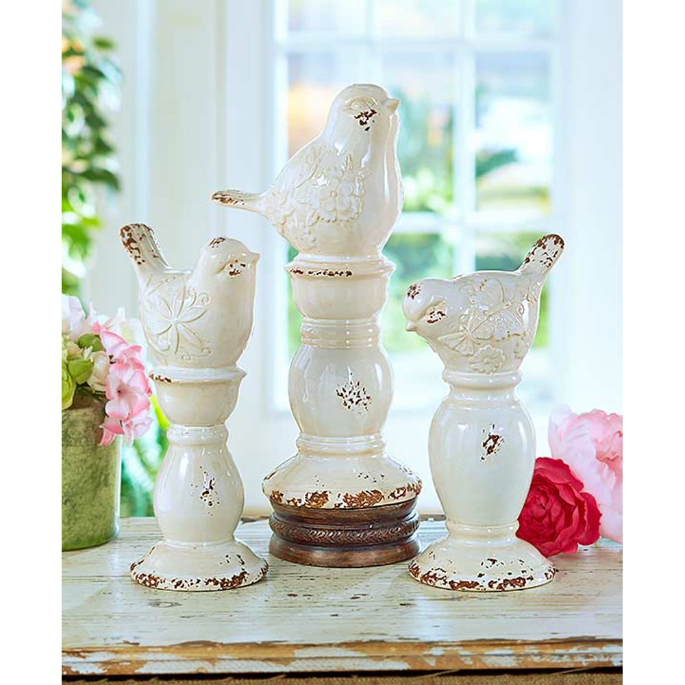 Set of 3 Ceramic Bird Finials