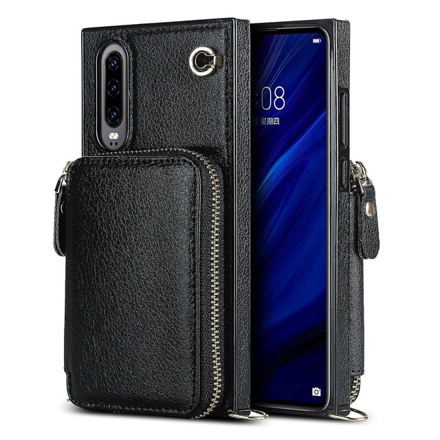 Funda tipo cartera para Huawei P30 con tarjetero y correa para el hombro para mujer