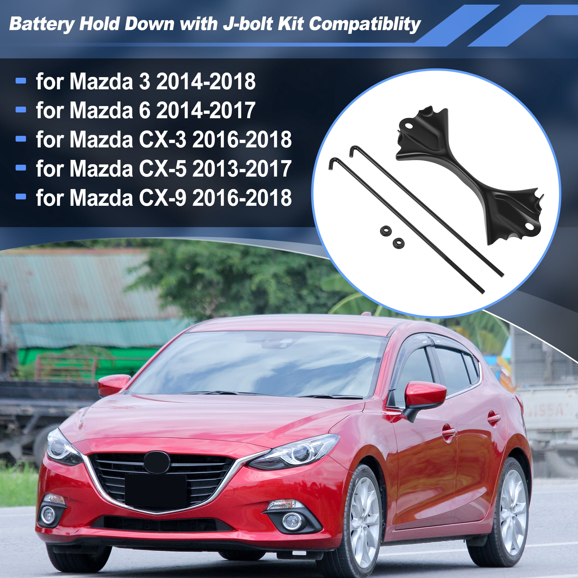 Unique Bargains Car Battery Hold Down Bracket with J Bolt for Mazda3 CX-3 CX-5 CX-9