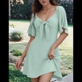 thumbnail image 3 of Vestido Mini Elegante con Escote en V Profundo y Lazo en Verde L, 3 of 8
