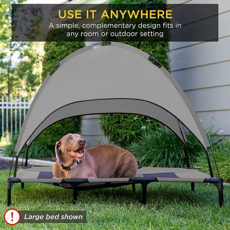 Outdoor Patio Large Elevated Foldable Dog Bed With Canopy And Carry Bag In Grey And Black