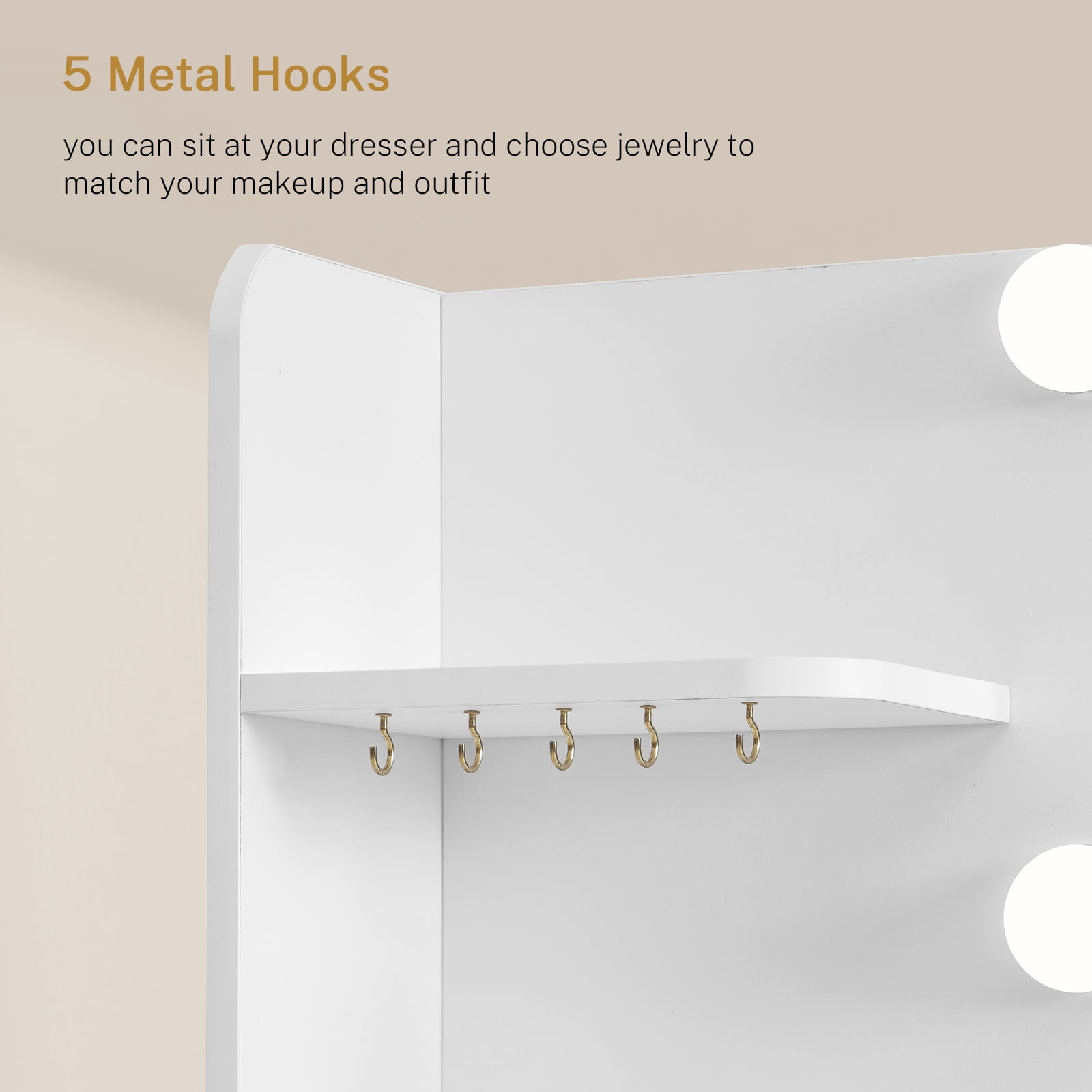 Makeup Vanity Set with Mirror, Vanity Desk with 11 Drawers and Adjustable Lights, Power Outlet, 6 Open Storage Shelves & 5 Hooks, vanity set for Bedroom, White