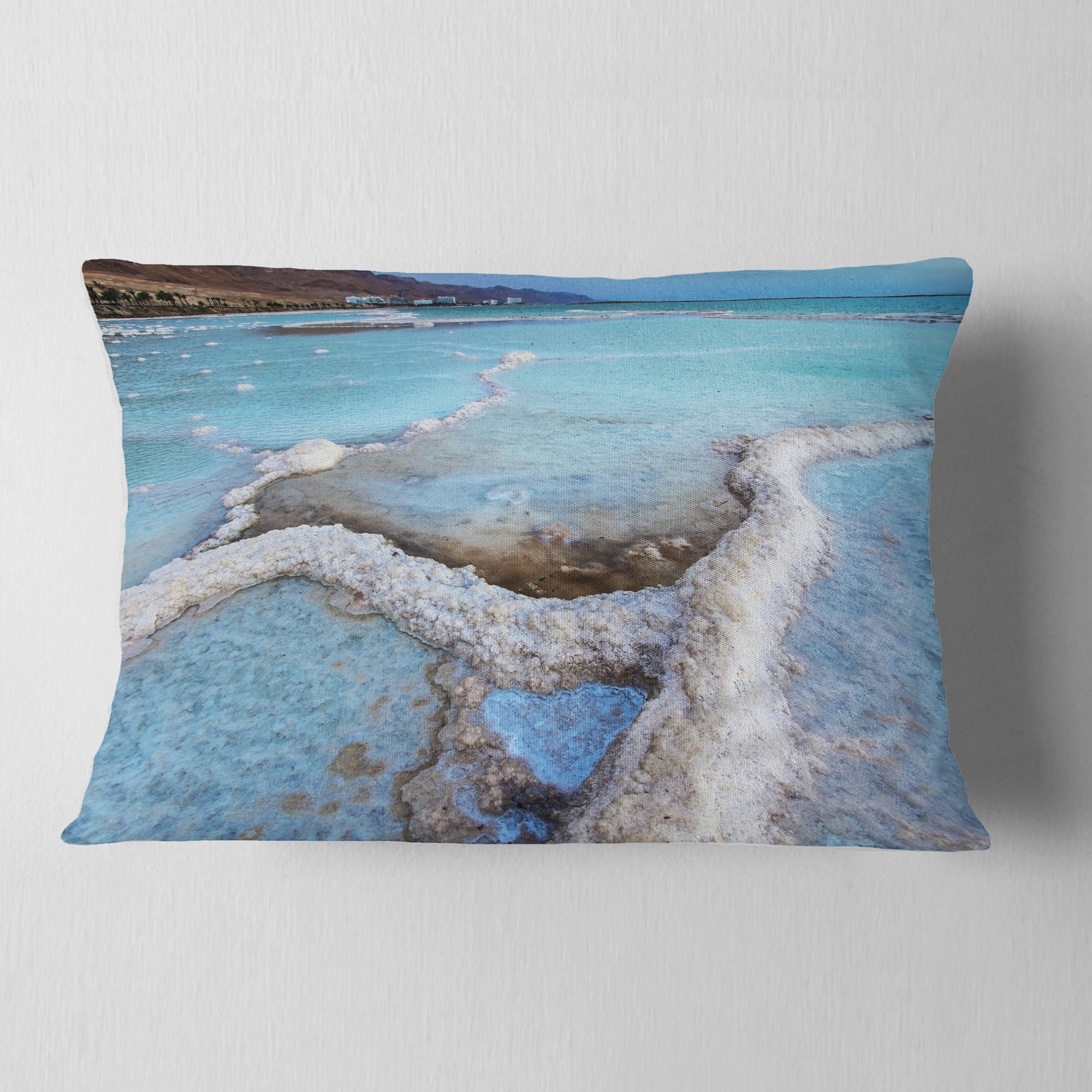 Designart Beautiful Coast of the Dead Sea - Beach Throw Pillow - 12x20