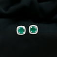 thumbnail image 3 of Rosec Jewels Lab Grown Emerald Stud Earrings with Diamond Halo (AAAA Grade), 925 Sterling Silver, 3 of 9