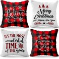 thumbnail image 1 of , Red and White Christmas Pillow Covers 18x18 Inch - Pack of 4 | Christmas Throw Pillow Covers, Christmas Plaid Pillow Covers | Red Plaid Holiday Pillow Covers, Christmas Couch Pillow Covers, 1 of 6