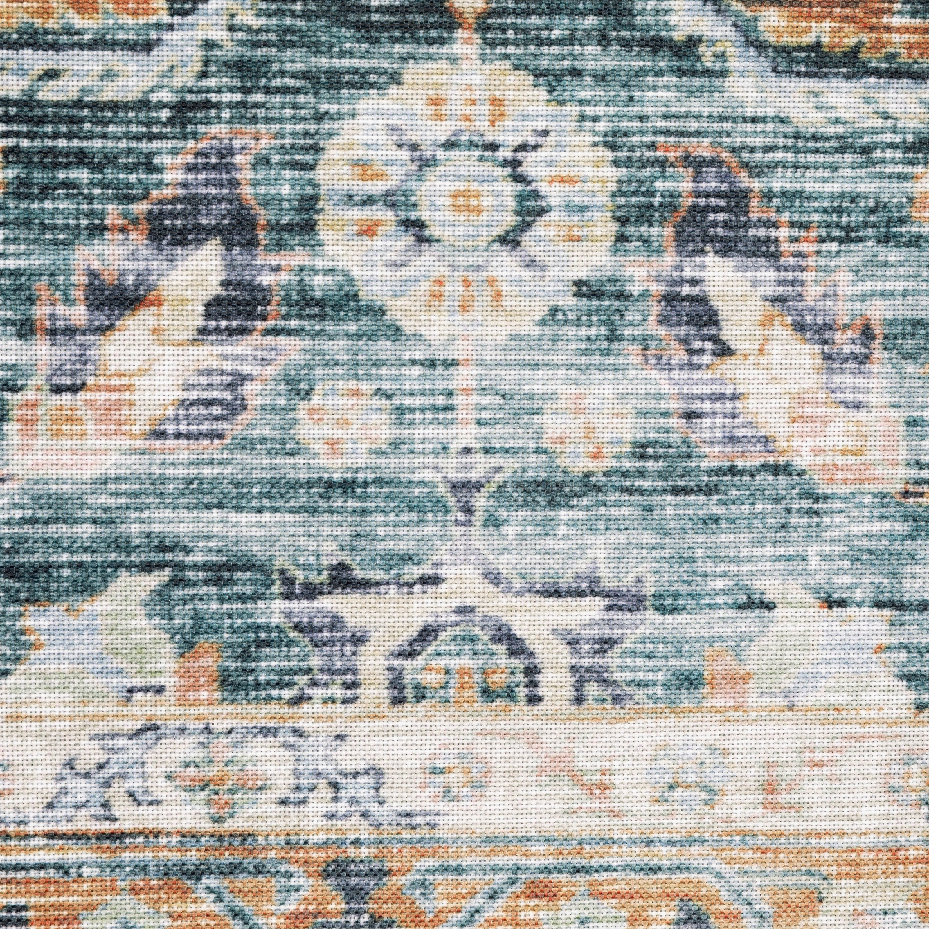 Avalon Home Celeste Washable Bordered Oriental Blue/ Rust Indoor Area Rug