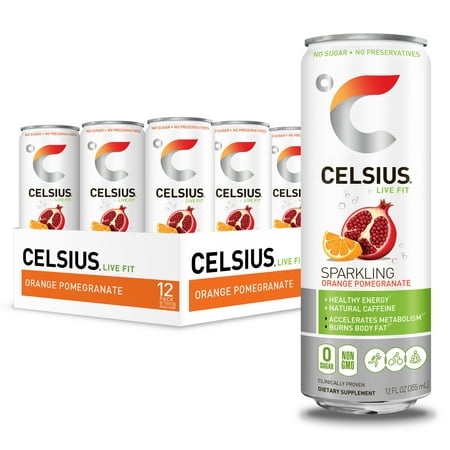 CELSIUS Sweetened with Stevia Sparkling Orange Pomegranate Fitness Drink, Zero...