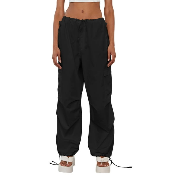 Seyurigaoka Women Juniors Low Waist Baggy Cargo Pants Aesthetic Drawstring Loose Jogger Trousers