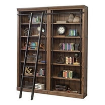 Martin Furniture 80" Traditional Wood Bookcase Wall with Ladder in Brown